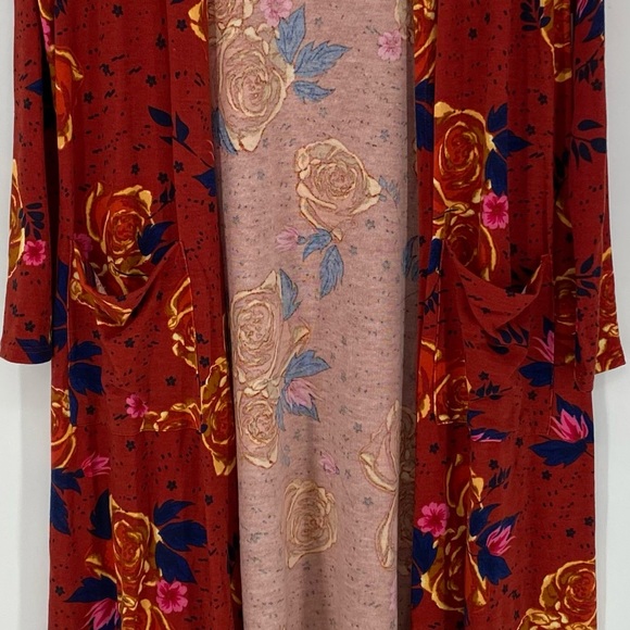 Lularoe Sarah red floral duster open cardigan - Picture 3 of 9